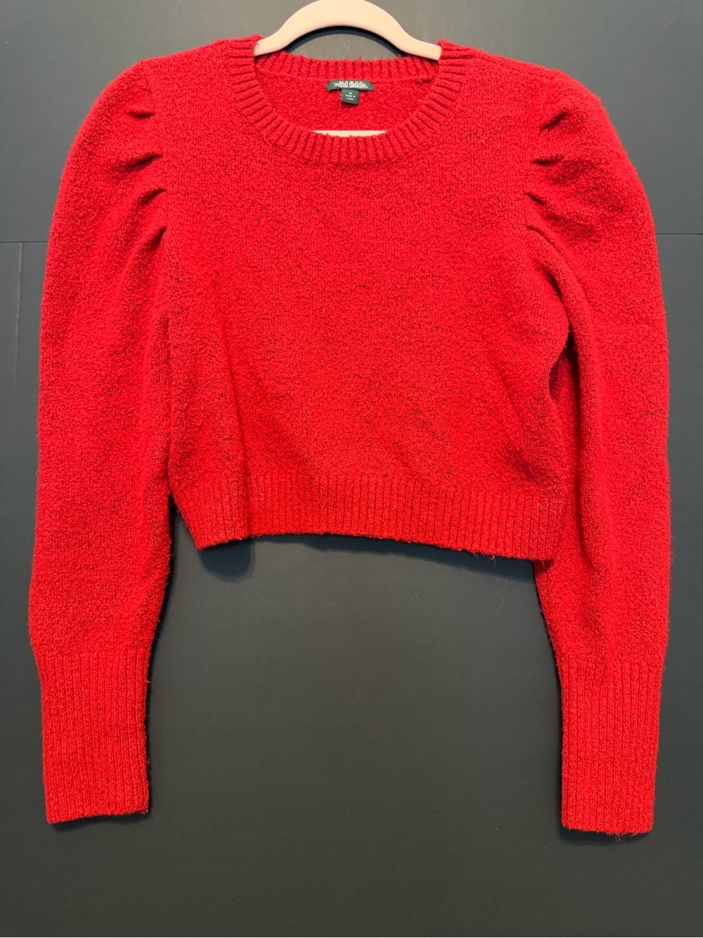 Red Puff-Sleeve Cropped Sweater
